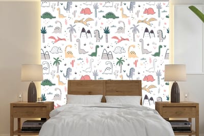 Behang - Fotobehang Patronen - Dino - Boom - Jongetje - Jongens - Kinderen - Kids - Breedte 240 cm x hoogte 240 cm