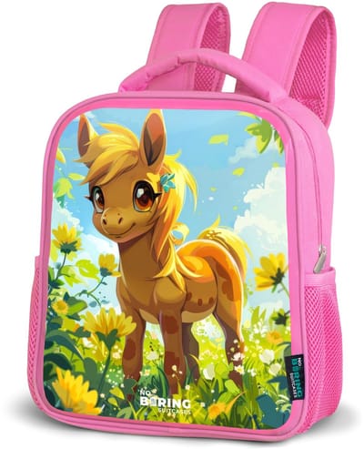 NoBoringSuitcases.com® - Rugzak roze - Schooltas meisjes - Bruine pony tussen gele bloemen - Kinder rugtas meisje - Boekentas kind - Kinderrugzak voor school - Schoolrugzak