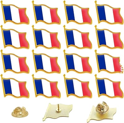 16 stuks reversspelden met Franse vlag, geëmailleerd metalen badge met Franse vlag, voor verzamelaars, sportevenementen en patriottische geschenken, geschikt voor jas, rugzak of sjaal