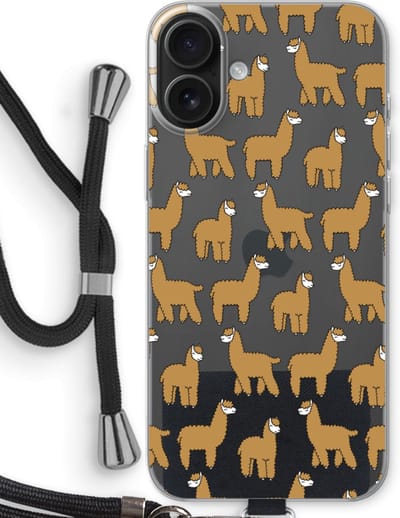 Case Company® - Hoesje met koord geschikt voor iPhone 16 Plus hoesje met Koord - Alpacas - Telefoonhoesje met Zwart Koord - Bescherming aan alle Kanten en Over de Schermrand