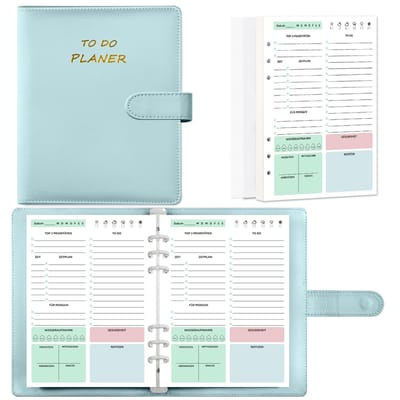 Dailygoods- Dagplanner A5 140 pagina's - Notitieboek met to do lijst - Afsprakenplanner - Harde kaft - Ongedateerd - Blauw - Agenda