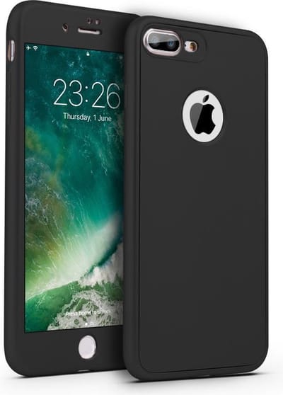 360-graden Frosting TPU Beschermhoesje Set voor iPhone 7 Plus / 8 Plus _ Zwart