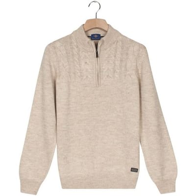 Baileys Trui Half Zip Single Stitch Top Front Cable Design Marshmallow / male