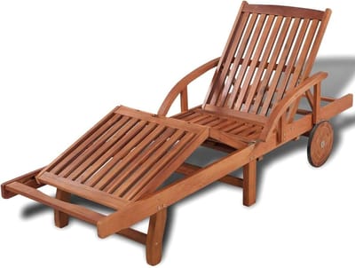 Ligstoel Hout - Tuinbed Chaise Longue - Ontspannen in de tuin - Uittrektafel met wielen