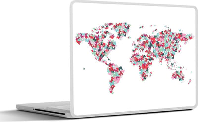 Laptop sticker - 14 inch - Wereldkaart - Vlinders - Kleuren - 32x5x23x5cm - Laptopstickers - Laptop skin - Cover