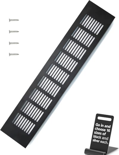 Aluminium Ventilatierooster 400 x 80 mm - Zwart Vierkant voor Kasten, Slaapkamers en Deuren