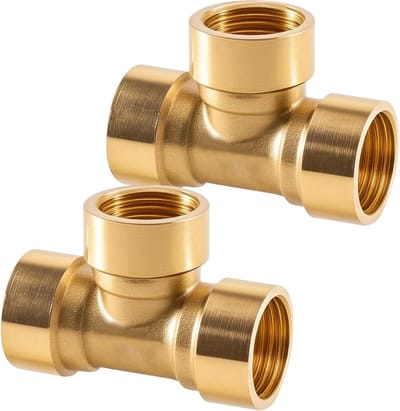 T-stuk 1/4 inch IG van messing, 90° hoek, 3-weg connector voor waterdistributie, geschikt voor drinkwatertoepassingen en DN8 aansluitingen