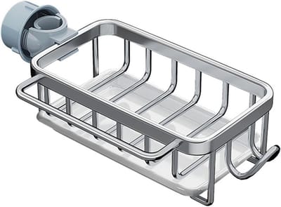 Spons houder aanrecht - Keuken organizer - Gootsteen opruimen - Met lekbak - Compact formaat - Zilver