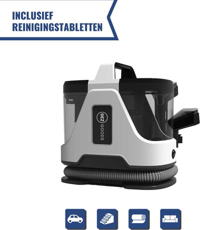 SEZGoods Bank Reiniger - Inclusief Reinigingstabletten - 4 Opzetstukken - Autobekleding Reiniger - Vlekkenreiniger - Tapijtreiniger