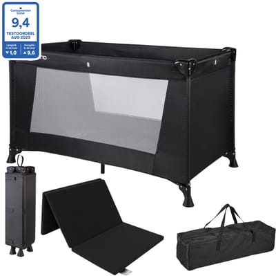 Cabino Campingbedje / Reisbedje Opvouwbaar set Inclusief Transporttas en Matras – 120 x 60 cm - Zwart