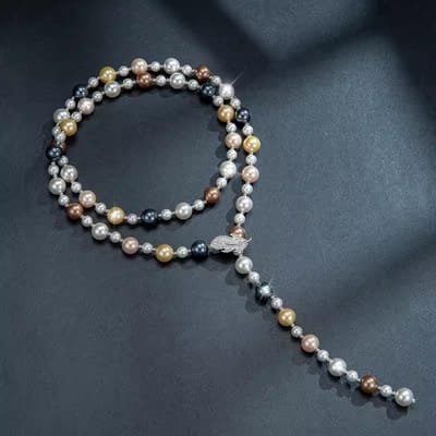Élégant Classique Femmes Filles Mode Perle Long Collier Mode Exquis Dame Fête Cristal Chaînes de Pull Colliers Bijoux black