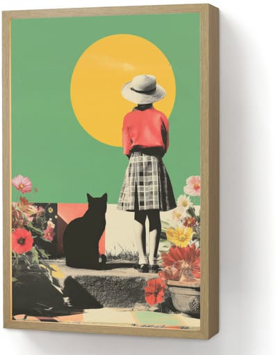 Wandlamp 40x60 cm - Oplaadbaar - Retro - Meisje - Kat - Zon - Wandlampen binnen woonkamer - Slaapkamer lamp - Decoratieve nachtlamp - Vloerlamp draadloos
