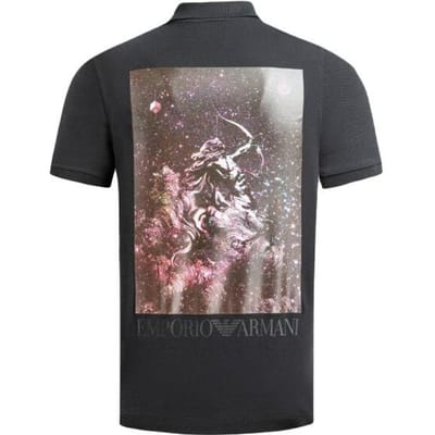 Emporio Armani Chemise Polo Imprimé Lettres Étoilées Hommes Polos Noir 6K1F8P-1JM2Z-0009 M gray