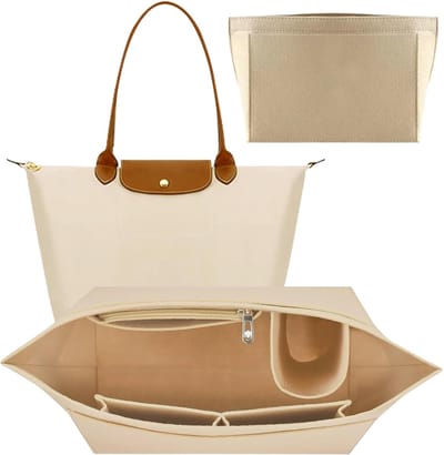 Famanu – Tasorganizer voor dames - vilten handtas - organizer - handtassen - grote portemonnee-organizer met multifunctionele shopper - groot - beige - 28 x 24 x 17 cm