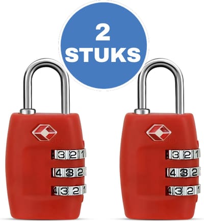Kofferslot - 2 stuks - Hangslot - Cijferslot - 3 Cijfers - TSA Gecertificeerd - Rood