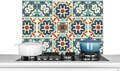 Spatscherm keuken 80x55 cm - Kookplaat achterwand Bloem - Ornament - Patroon - Muurbeschermer - Spatwand fornuis - Hoogwaardig aluminium