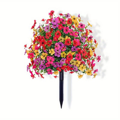 Boeket kleurrijke kunstplanten voor buiten - ca. 55 cm (inclusief standaard) - Realistische voorjaarsstruiken - Geschikt voor tuinen, terrassen en kantoren - Alle seizoenen