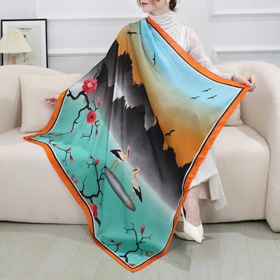 Xiaoxiang Lente en Herfst High-end Zijde Zwart-wit Grote Sjaal Brokaat Polyester Sjaal Camelia Zonnebrand Sjaal Vrouwen 110cm black