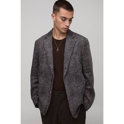 Oversized Herringbone Wrap Front Suit Jacket | Charcoal | Size 44