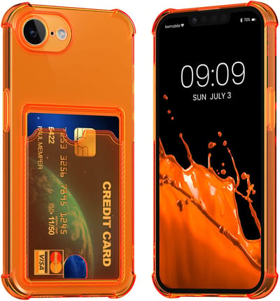 kwmobile Hoesje met kaarthouder voor Apple iPhone 17e / iPhone 16e - telefoonhoesje met kaartsleuf - Soft Case - beschermhoesje in fruitig oranje / transparant