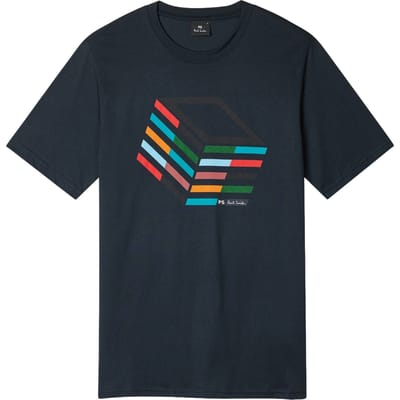 Paul Smith Mens Reg Fit T Shirt Cube Very Dark Navy Maat: L | T-shirts met Print Outlet | Heren | Blauw