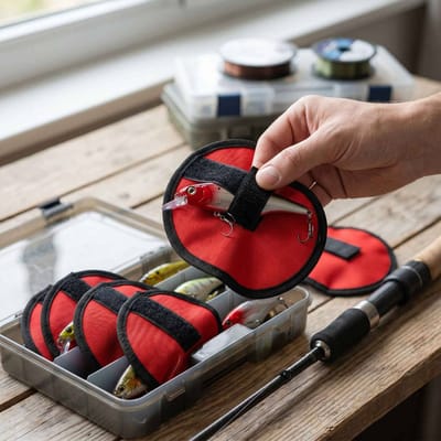 8 Stuks Vislokaas Wraps Covers Oxford Stof Vis Haak Aas Opslag Beschermers voor Vishengel Rood Rood rood