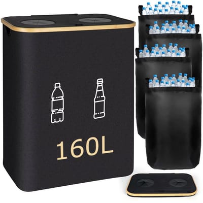 JOYNEXTBUY - Flessenverzamelaar 160L - Recycling Opbergmand met 4 Uitneembare Binnenzakken - Opvouwbare Sorteerzak - Statiegeld