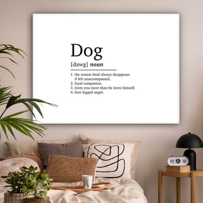 Canvas schilderij 160x120 cm - Wanddecoratie Quotes - Dog - Hond definitie - Woordenboek - Spreuken - Muurdecoratie woonkamer - Slaapkamer decoratie - Kamer accessoires - Schilderijen