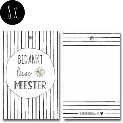 8x Label / Kaartje van karton / Cadeaulabels / Labels | BEDANKT LIEVE MEESTER | 85 x 55 mm