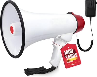 REN® Megafoon - Megafoon met Sirene - Megafoons - Megafoon Oplaadbaar - Wit/Rood - 34cm x 21cm x 21cm