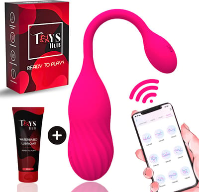 Toys Hub® Vibrator Deluxe met App Control - Incl. Glijmiddel & EBOOK - Geschikt voor IOS & Android - Met Opbergzakje - Sex Toys voor Vrouwen - Vibrerend Ei - Vibrators voor Vrouwen & Koppels - Clitoris Stimulator