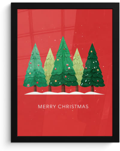 Poster in lijst - Fotolijst 30x40 cm - Posters - Minimalistisch - Kerstbomen - Rood - Sneeuw - Posterlijst zwart - Decoratie - Wanddecoratie woonkamer - Muurdecoratie slaapkamer - Kerstversiering - Kerstdecoratie voor binnen - Kerstmis