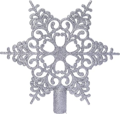 1x Zilveren glitter open ster kerstboom piek kunststof 20,5 cm - Onbreekbare plastic pieken - Kerstboomversiering zilver