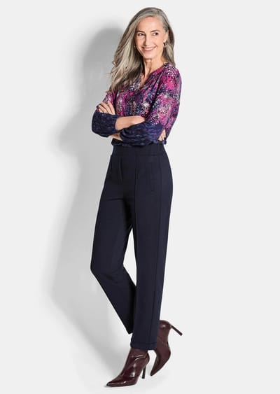 Jersey broek CARLA van kreukarme viscose - marine - Gr. 38 van Goldner Fashion