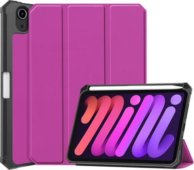 Hoesje - Geschikt voor Apple iPad Mini 6 (2021) - 8.3 inch - 6e Generatie - Dun & Stevig - Trifold Bookcase - Hard Cover Case - Met Uitsparing Geschikt voor Apple Pencil - Hardcover Book - Tablet Hoes - Paars
