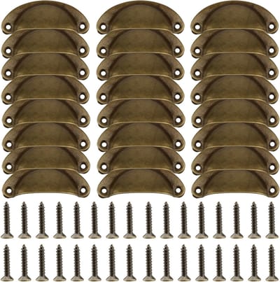 Antieke Messing Kastdeuren Handgrepen - Retro Schelp Metaal Cup Ladehandgrepen met Schroeven voor Vintage Keuken en Meubels, 24 Stuks