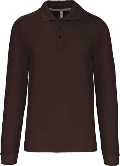 Herenpoloshirt met knopen en lange mouwen Chocolade - 3XL