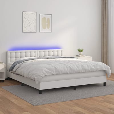 vidaXL - Boxspring - met - matras - en - LED - kunstleer - wit - 160x200 - cm