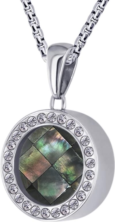 Quiges 12mm Mini Munt Hanger Zilverkleurig RVS Glans met Schelp Grijze Blokjes Munt en Box Ketting Ankerketting 42-46cm