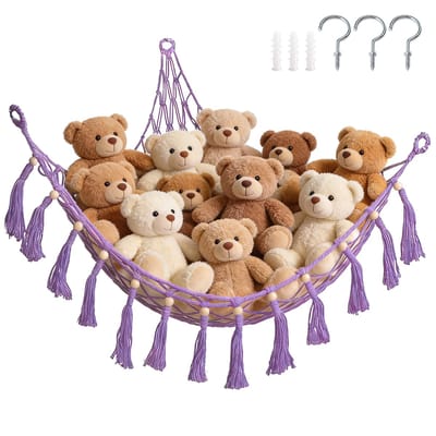 Handgeweven hangmat - 100*100*120 cm - Geweven opbergnet voor knuffels - Driehoekig net - Hoeknet - Opberghangmat - Geschikt voor hoeken - Geschikt voor babykamers en slaapkamers - Opbergnet voor speelgoed - Inclusief bevestigingsmateriaal