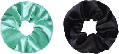 Jumalu scrunchie velvet haarwokkel haarelastiekjes - mint groen en zwart - 2 stuks