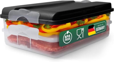 Novaliv 2x kleine voedselcontainers met 1x deksel, stapelbaar voor koelkast en vriezer, set opslagcontainers, opbergdoos organizer, voor vleeswaren, worst, kaas, fruit, groenten, maaltijdvoorbereidingscontainer