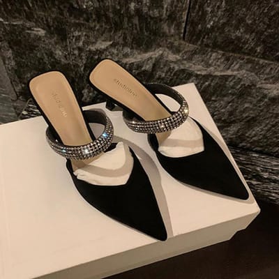 Sexy Stiletto Slingback Dames Pumps Puntige Teen Muiltjes Slides Slippers Designer Strass Hoge Hakken Feest Sandalen Schoenen 40
