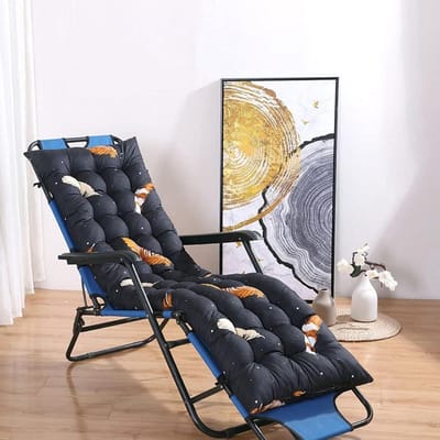 Ligstoel Kussen - Zitmatras Dik - Buiten Ontspannen - Met Bevestigingstouwen - 158 x 53 cm - Zwart