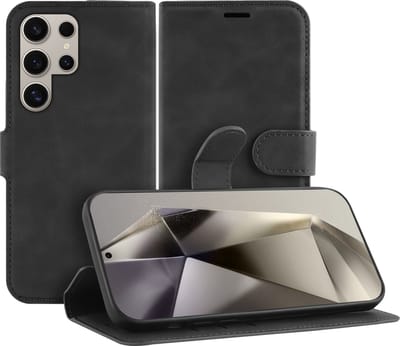 Cazy hoesje geschikt voor Samsung Galaxy S24 Ultra Hoesje met Pasjeshouder - Premium Bookcase - Zwart
