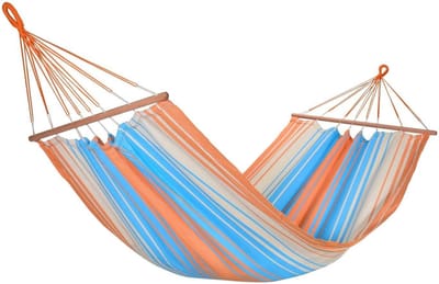 Hangmat - Tropisch relaxen - Buiten ontspannen - Sneldrogend materiaal - 300 x 100 cm - Oranje/Blauw