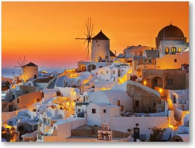 Oia bij zonsondergang, Santorini Griekenland - 40x30 Canvas Liggend - Besteposter