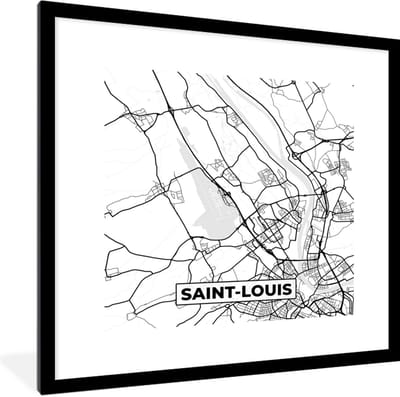 Fotolijst incl. Poster Zwart Wit- Kaart - Saint-Louis - Stadskaart - Frankrijk - Plattegrond - Zwart wit - 40x40 cm - Posterlijst