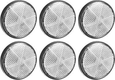 Set van 6 Universele Reflectoren, 5.5 x 0.8 cm, Ronde Reflectoren voor Motorfietsen ter Verhoging van Zichtbaarheid en Veiligheid op de Weg, Wit Kunststof, Verkeersveiligheid, Motoraccessoires, Reflecterende Beveiliging