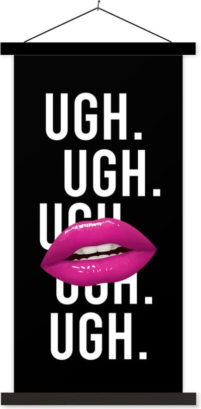Posterhanger incl. Poster 40x80 cm - Schoolplaat - Kids - Quotes - Tanden - Ugh. Ugh. Ugh. Ugh - Textielposter - Zwarte latten